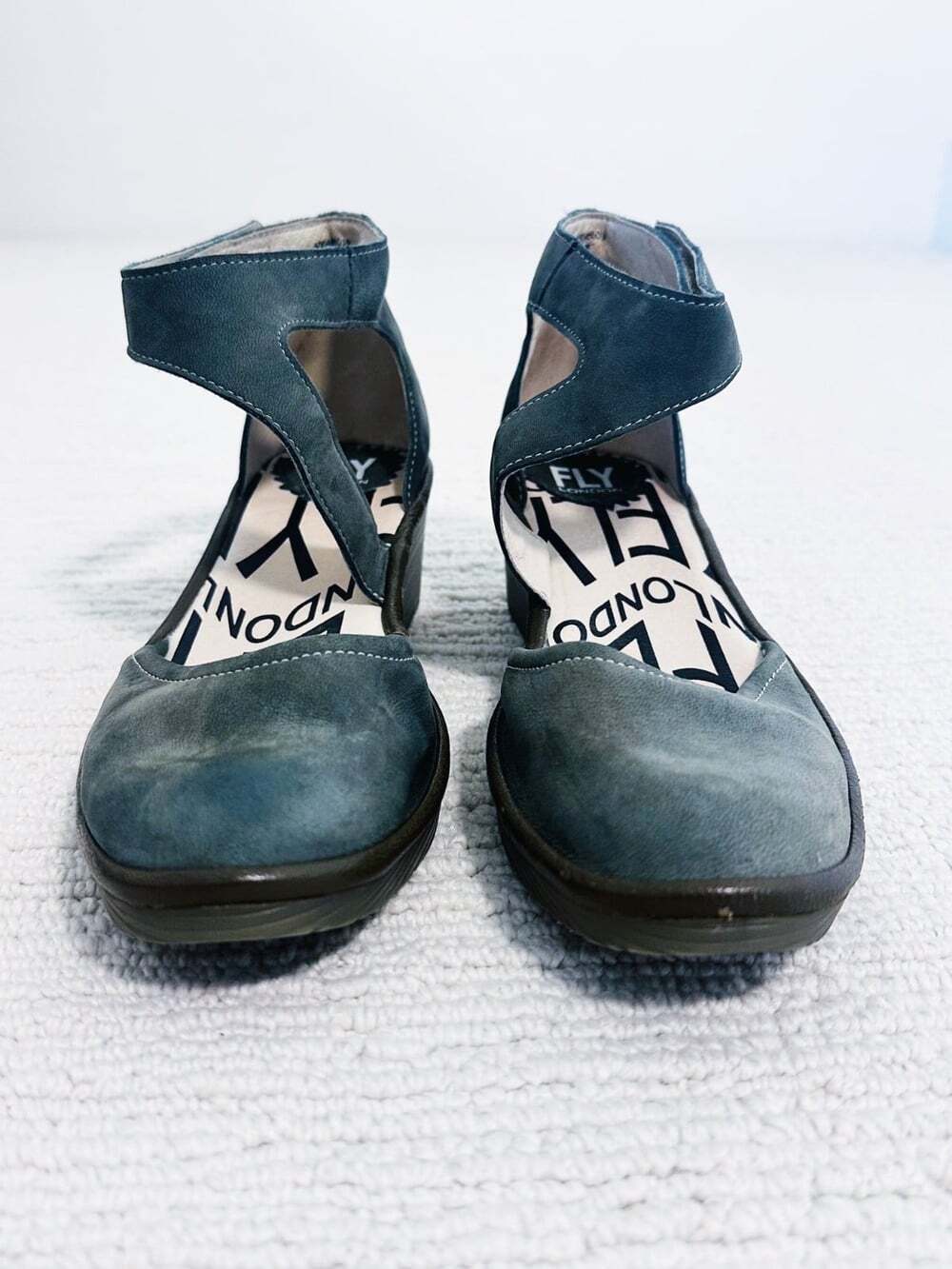 FLY LONDON Piat Size 38 Teal Wedge Shoe Nubuck Lagenlook Bohemian Comfort Edgy - Picture 3 of 9